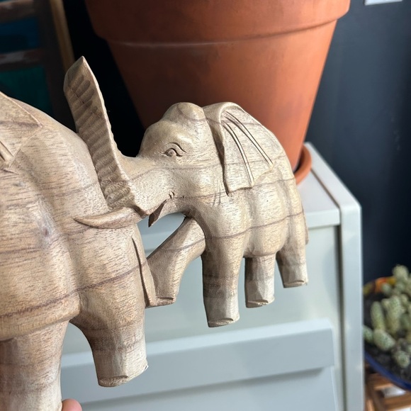 Vintage 19" X 6” Wooden Elephant Decor - Natural Brown - Picture 9 of 9